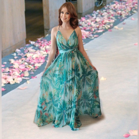Luxxel Dresses & Skirts - Turquoise Tropical Gown, Small